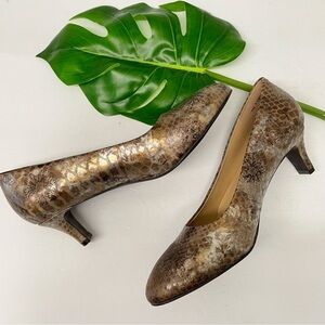 Trotters Heels, Snakeskin Heels, Designer Animal Print Almond Toe Heels